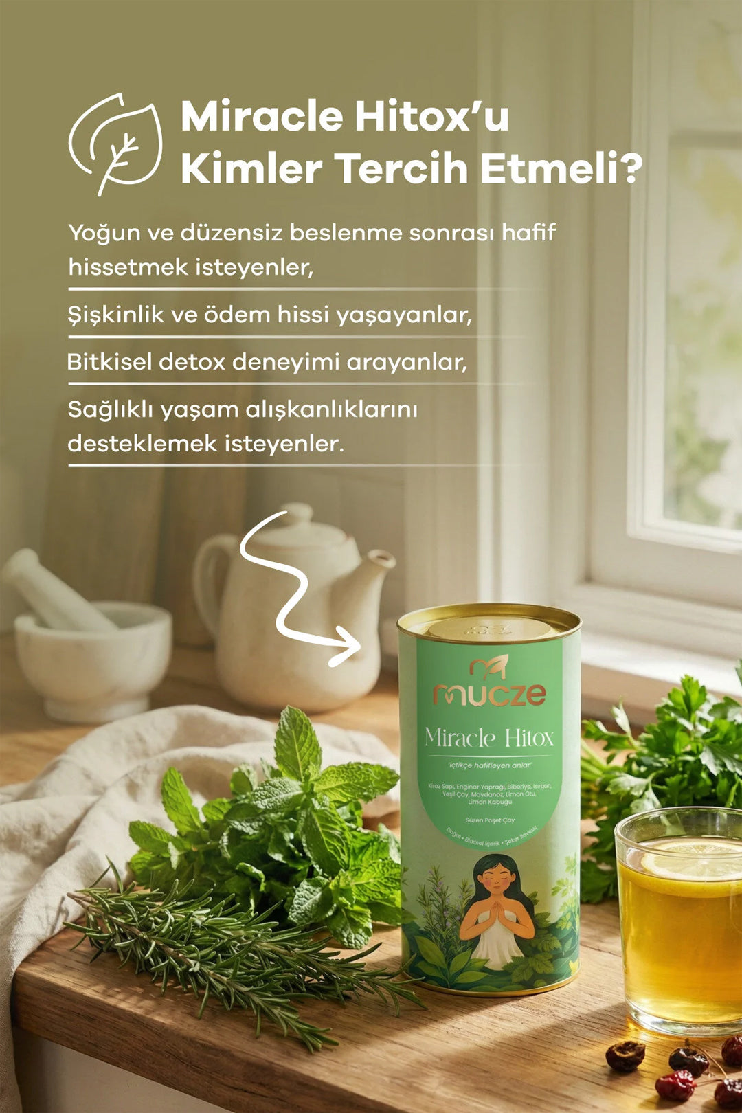 Bitkisel Detox Çayı – Enginar, Kiraz Sapı & Yeşil Çay İçerikli