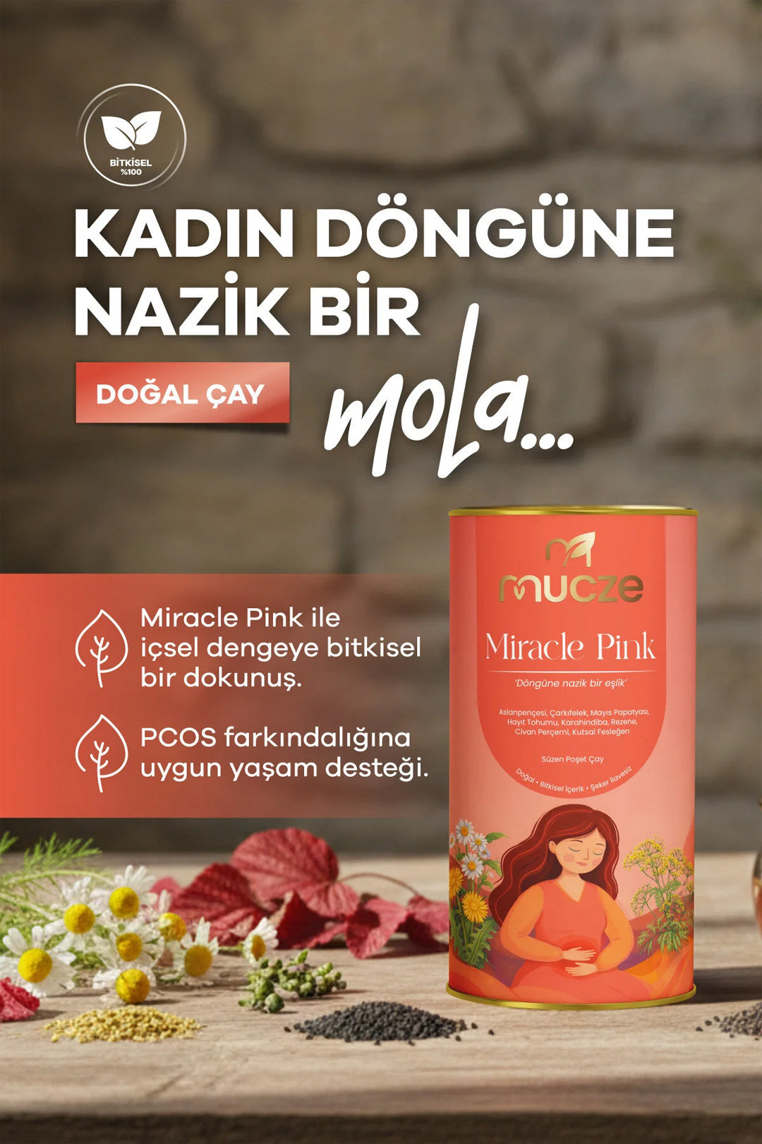 Bitkisel Kadın Döngüsü Çayı – Şişkinlik ve Konfor İçin Aslanpençesi & Rezene