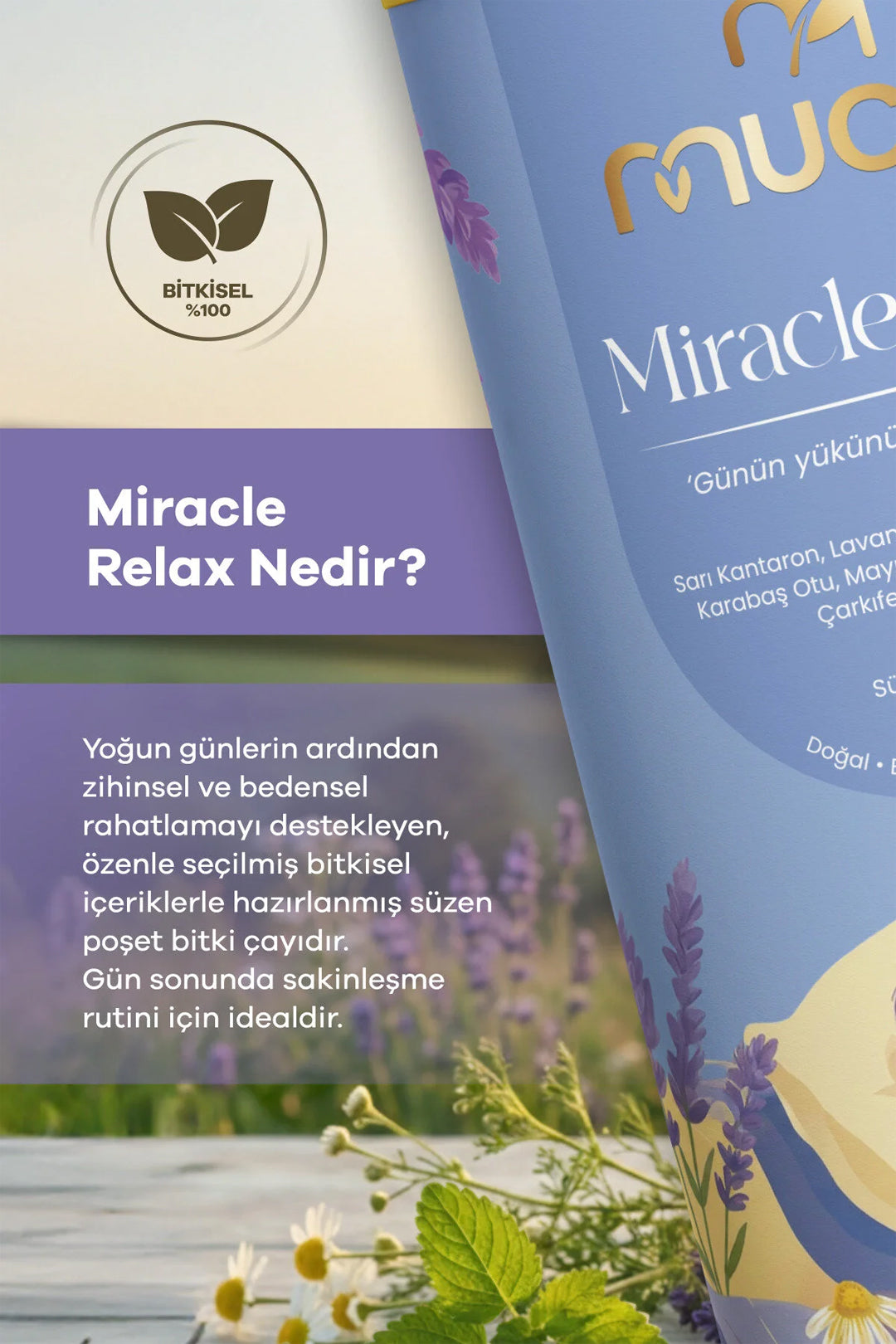 Bitkisel Gece Rahatlama Çayı – Melisa, Papatya & Lavanta