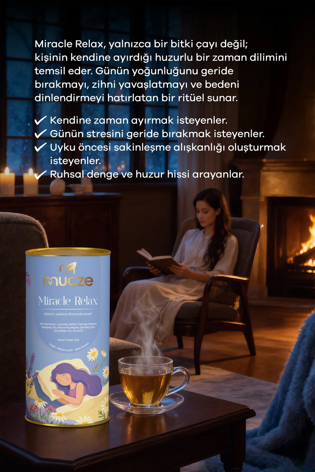 Bitkisel Gece Rahatlama Çayı – Melisa, Papatya & Lavanta