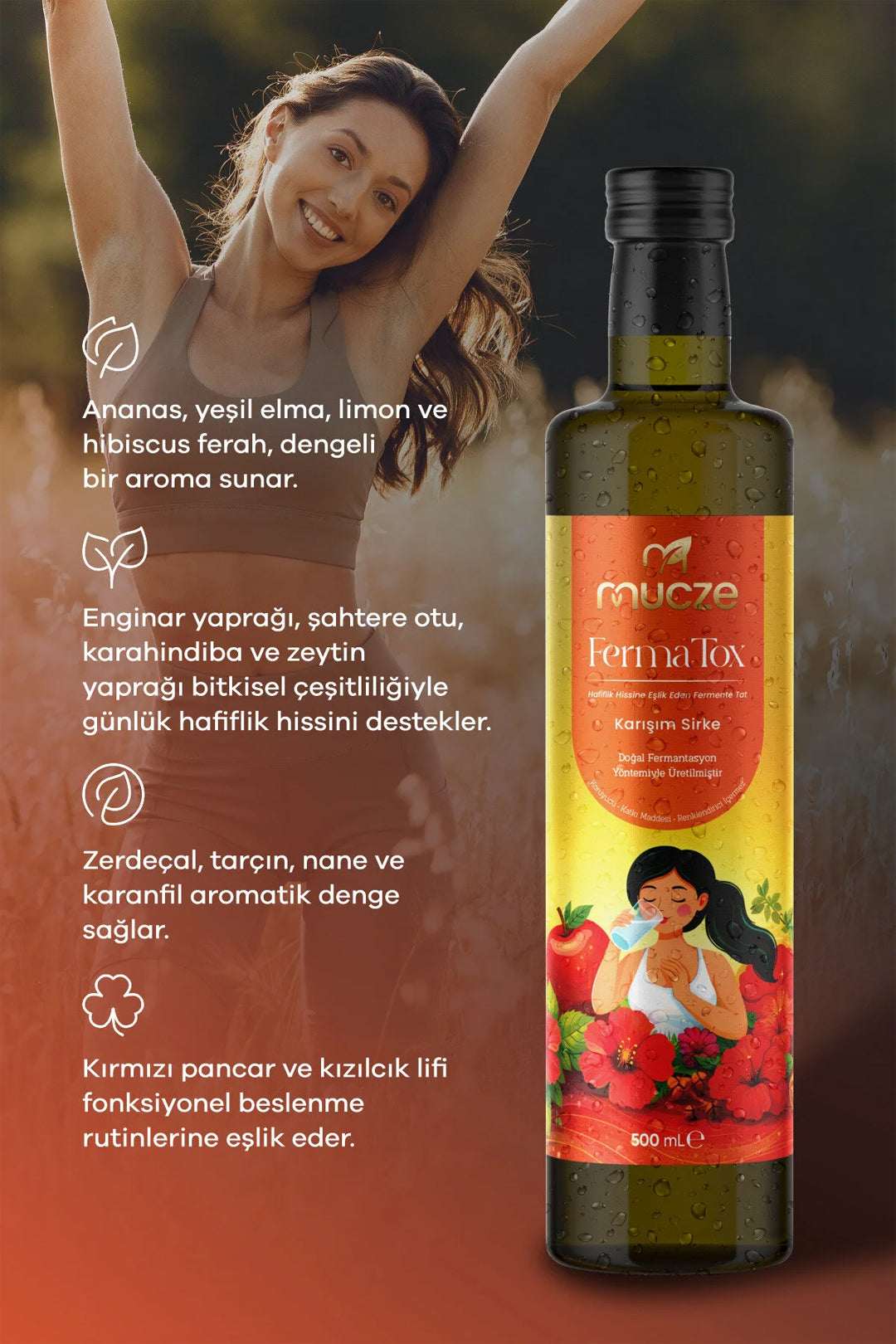 Fermente Bitkisel Detox Sirkesi – Enginar, Zerdeçal & Hibiscus – 500 ml